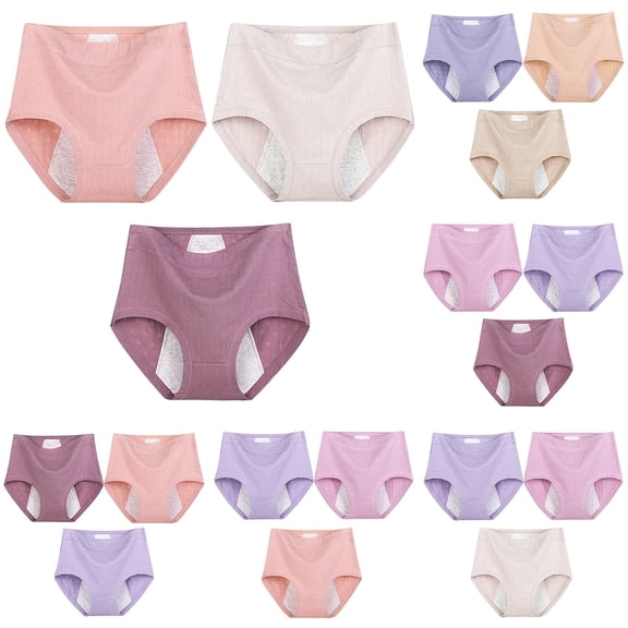 GEWSEY Women 3PC Plus Size Panties Cotton Leakproof Underwear Tummy Control Panty Solid Soft Underpants Leak Proof Briefs (Khaki, 3XL)