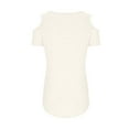 thumbnail image 3 of Women Casual Solid Short Sleeve Cold Shoulder Stitching Round Neck Pullover Blouse T-Shirt Tops, 3 of 6