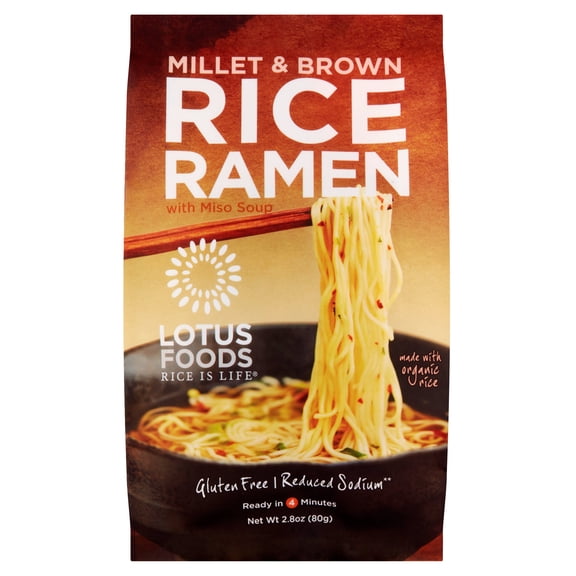 Lotus Foods Millet & Brown Rice Ramen with Miso Soup, 2.8 oz, 10 pack
