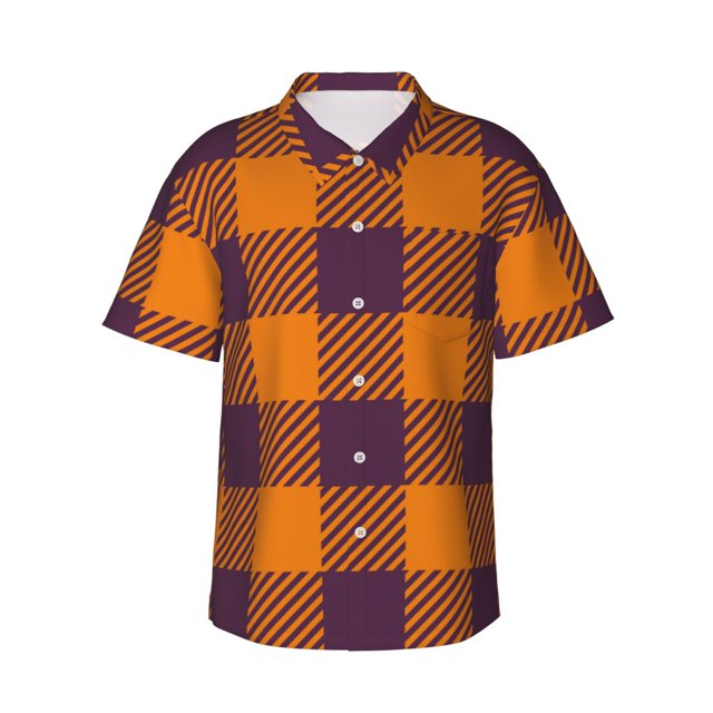 Balery Fall Buffalo Plaid Camisas hawaianas de manga corta para hombre, camisas playeras de corte holgado, camisas de vacaciones con botones,XX-Large