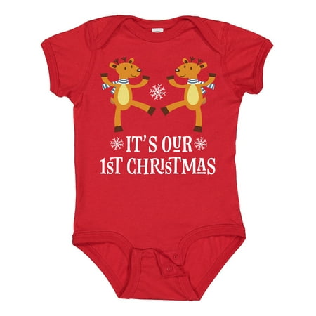 

Inktastic Our 1st Christmas Twin Reindeer Boys or Girls Baby Bodysuit
