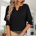 thumbnail image 2 of TYGHBN Womens Crew V Neck 3/4 Sleeve Tops Loose Fit Shirts Casual Solid Basic Tees Shirt Blouses Womens Long Sleeve Tees Long Sleeve The Shirt Shirt Athletic Women Womens Summer Shirts Loose Fit, 2 of 4