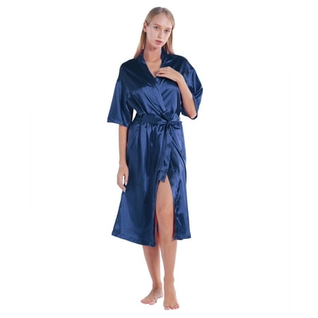 

Women Satin Robes Kimono Silky Robe Long Bridesmaid Wedding Party Sleepwear with Belt