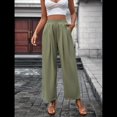 thumbnail image 4 of Pantalones Casuales para Mujer, Holgados, con Cordón, Cintura Alta, Pierna , para Playa y Bolsillos. Verde M, 4 of 9