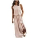 thumbnail image 1 of Vestido largo sin mangas con cuello redondo y abertura para mujer - Vestido de novia de playa fluido de color liso, 1 of 5