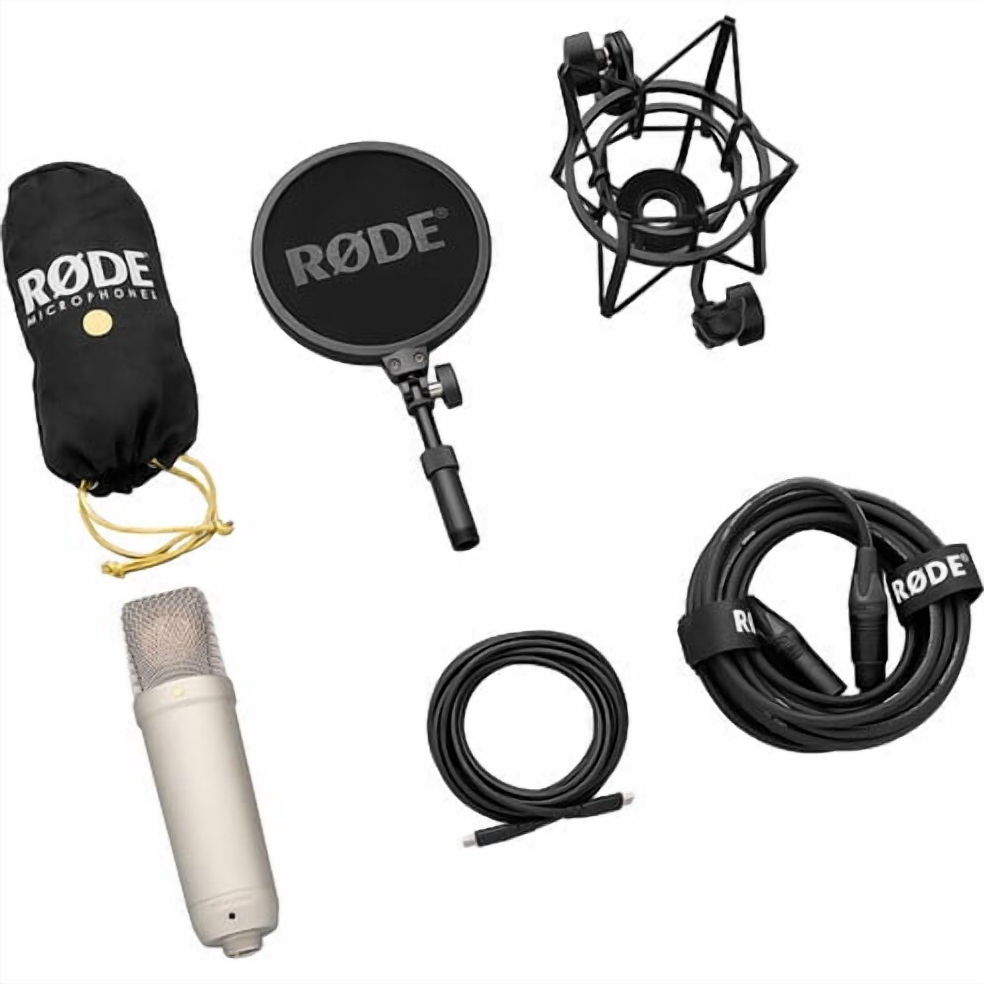 RODE NT1 5th Gen Large-Diaphragm Cardioid Condenser Microphone (Black) | XLR/USB Hybrid Mic for Studio Recording, Vocals, Podcasting & Voiceover (NT1GEN5B) + Podcast Arm Mic Stand + Cable Ties + More