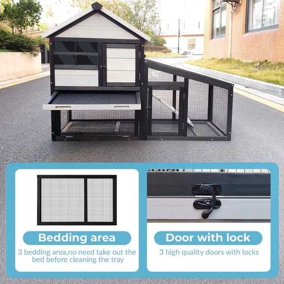 Two-Layer Outdoor & Indoor Rabbit Hutch with Waterproof Roof,  Removable Wire Mesh bedding area and Ventilation - Wooden Bunny Cage for Rabbits, Guinea Pigs, Chickens,
