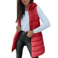 thumbnail image 2 of Dwralegc Puffer Vest Women Sleeveless Quilted Fall Winter Warm Hooded Vest Trendy Fashion Outwear Zip Up Solid Color Long Outfits with Pockets Red 2XL, 2 of 7