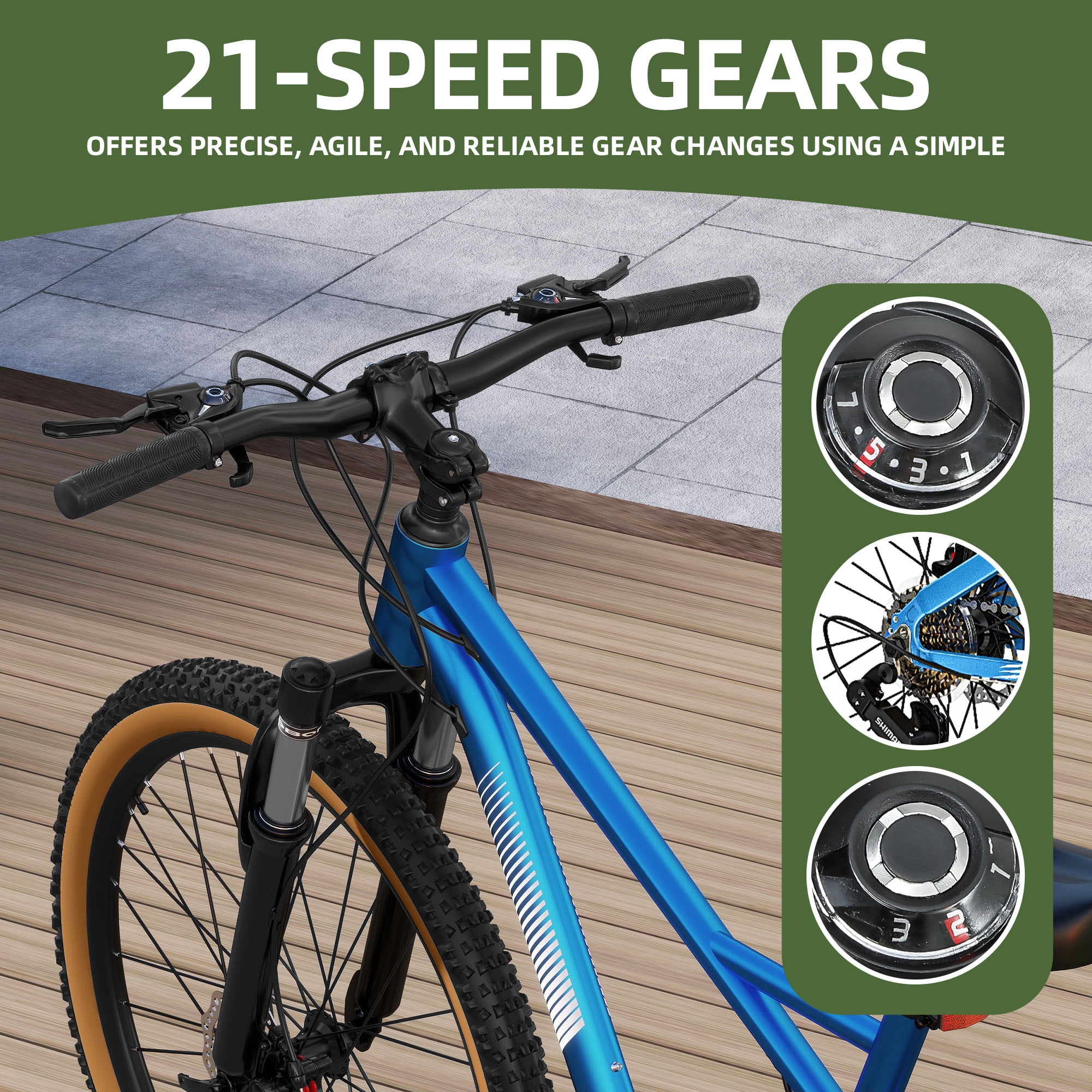 Uforic 26" Blue Mountain Bike for Men & Women, 21-Speed MTB, Dual Disc Brakes, Aluminum Frame