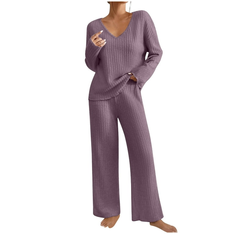 successthop Womens 2 Piece Lounge Sets V Neck Scoop Solid Color