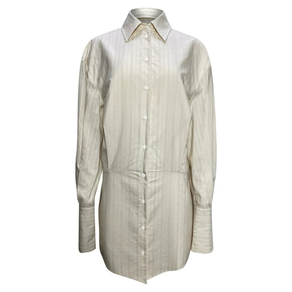 Pre-Owned The Attico Striped Mini Button-Down Shirt Dress in Cream Cotton