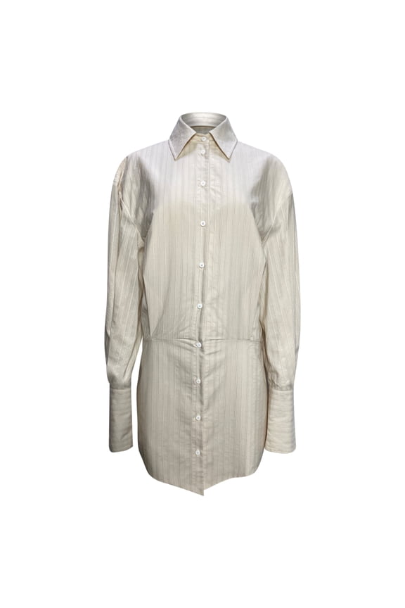 Pre-Owned The Attico Striped Mini Button-Down Shirt Dress in Cream Cotton
