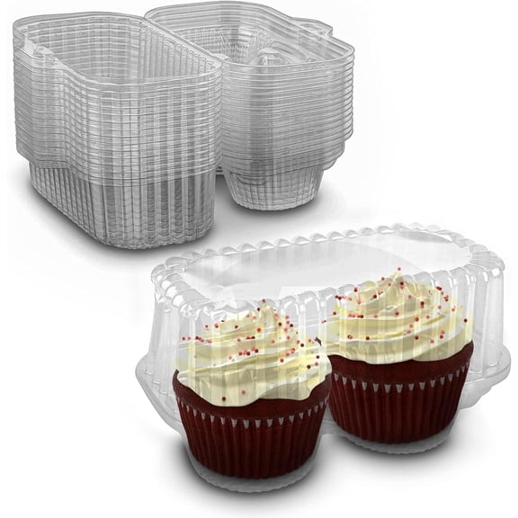 MT Products Clear Plastic Cupcake Containers 2 Compartment - Pack of 100