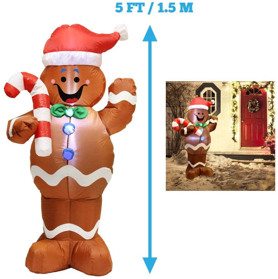 5 Ft Lighted Christmas Inflatable Gingerbread Man Selfinflate Air