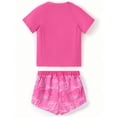 thumbnail image 2 of Barbie Girls Swimsuit Rash Guard Short Sleeve Raglan Graphic Top Matching Swim Shorts 2 Piece Swim Set Sizes 6-7Y, 2 of 13