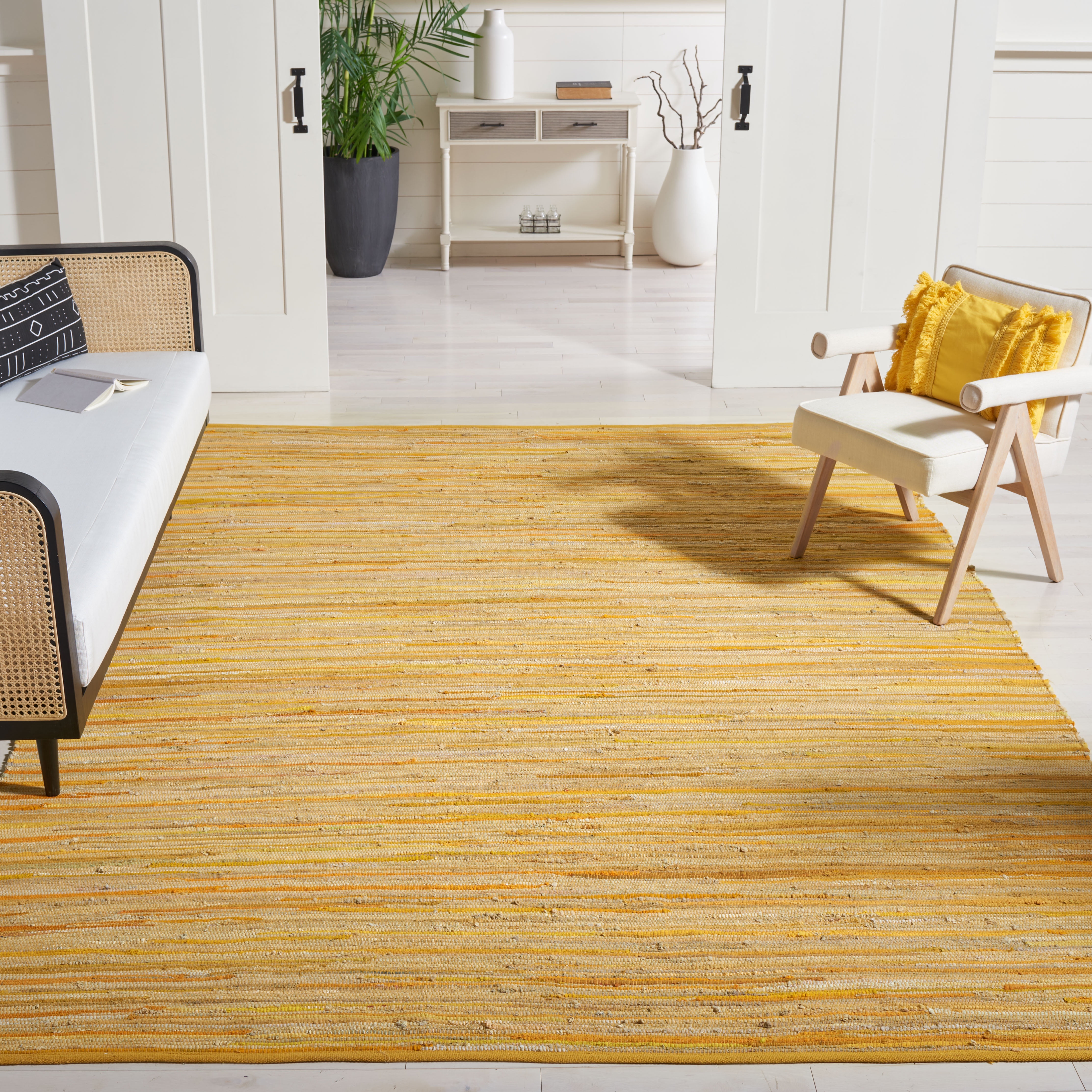 SAFAVIEH Rag Fergal Striped Cotton Area Rug, Yellow/Multi, 8' x 10'