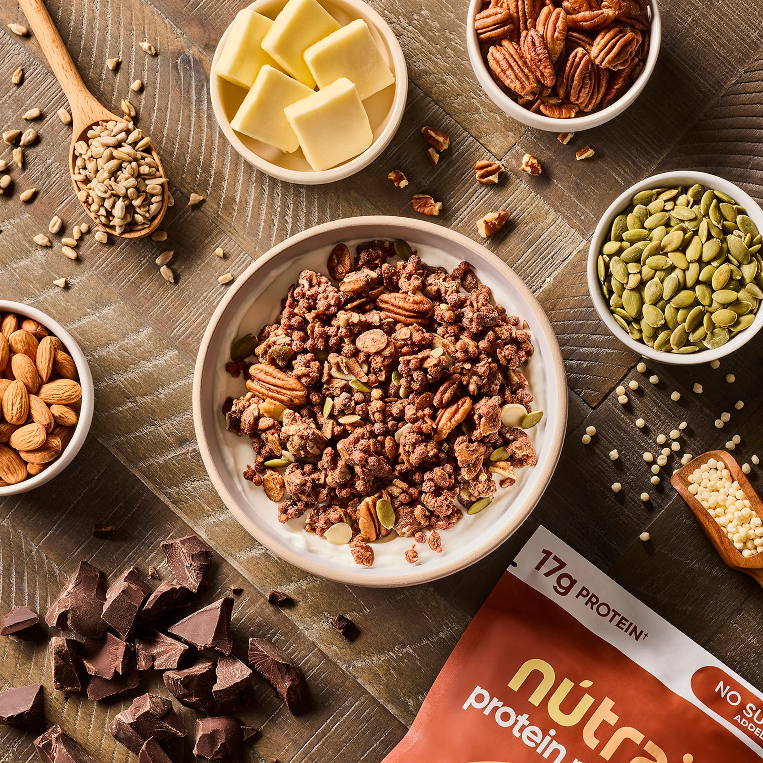(4 pack) NuTrail 17g Protein Nut Granola Cereal, Chocolate, No Sugar Added, Keto, Low Carb, Gluten Free, Grain Free, Healthy Breakfast 10 oz. 1 Count