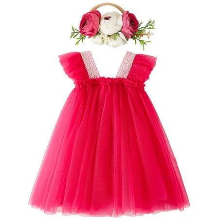 

Toddler Kids Girls Dresses Solid Color Ruffled Sleeve O-Neck Sequined Colour Tulle Princess Dance Party Clothes Sundress Wedding Soft Dress For Chlidren