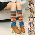 thumbnail image 2 of Mightlink 1 Pair Ethnic Style Striped Print Ribbed Cuffs Knee High Knitted Leg Warmers Autumn Winter Women Warm Boot Stockings, 2 of 6