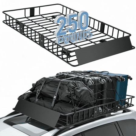 Naipo Roof Rack Cargo Basket,250 lb,64"x39"x6"Extendable Roof Luggage Holder Rack with 4 U-Bolts for SUV/MPV,Camping