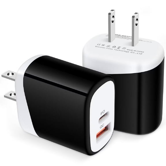 USB C Block Charger,2PCS ABCPOW 20W PD Type C Charger Block QC3.0 Dual USB Wall Charger Adapter Plug USB C Brick Power Delivery Fast Charge Quick Charging Charger Block,Black
