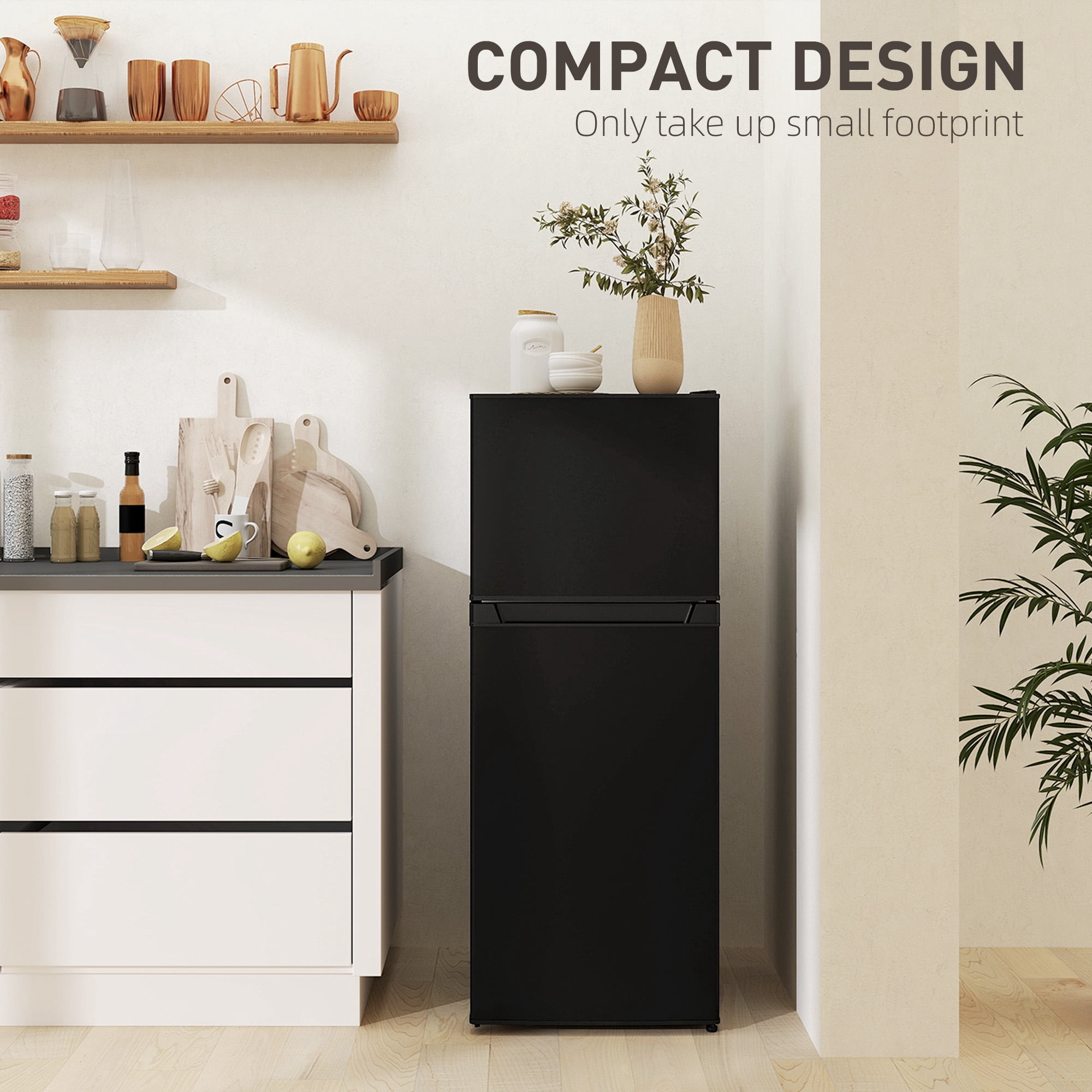 HOMCOM Small Fridge with Freezer, 4 Cu Ft Refrigerator with Shelves, Black