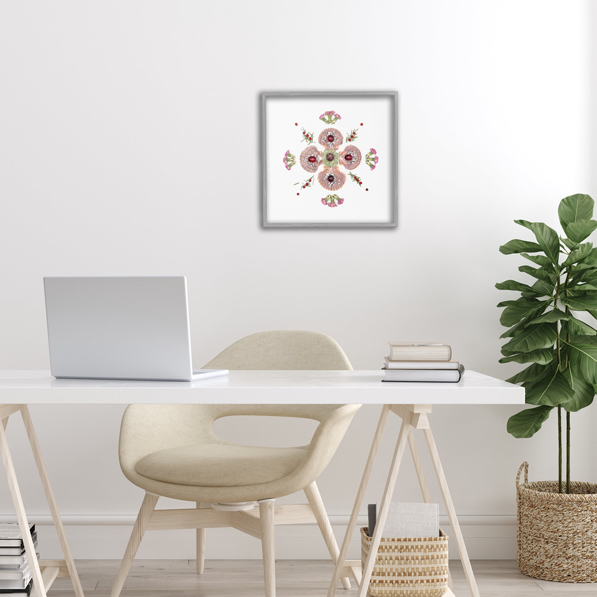 Stupell Industries Clam Shells & Botanicals Pattern Gray Framed Giclee Art, design by Beth Adoette
