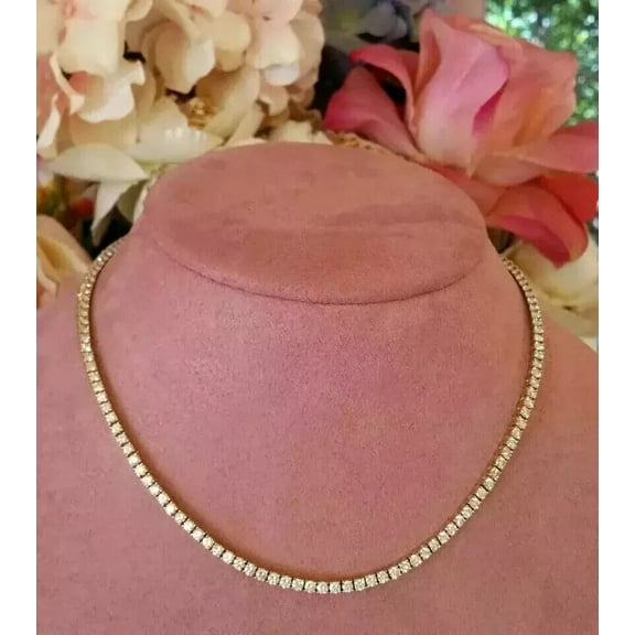 10Ct Round Cut Lab Created Diamond Tennis Necklace 14K Yellow Gold Plated
