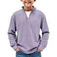 thumbnail image 2 of Boys Quarter Zip Pullover, Hoodless Sporty Sweatshirt with Ribbed Cuffs, Solid Color Long Sleeve Top for Kids, Youth Athletic Casual Wear Purple 150, 2 of 6