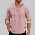 thumbnail image 2 of Timoontee Men's Hoodies Long Sleeve Lace Up Hooded Blouse Casual Fall Trendy Gamping Hiking Jogger Pullover Tops Lightweight Solid Shirts Pink L, 2 of 9