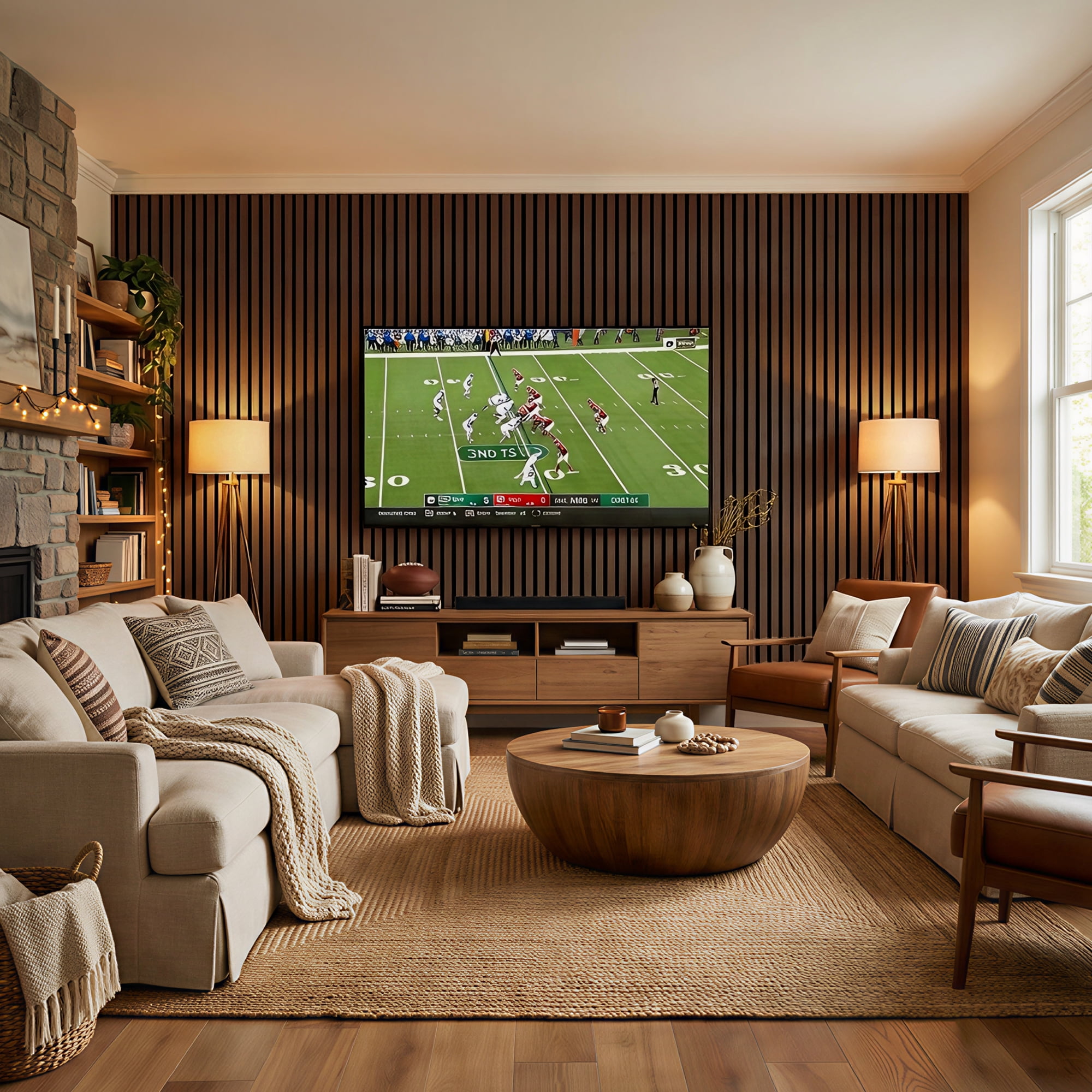 FRMALL Acoustic Wood Slat Wall Panels, 4-Pack, 47" x 24" Soundproof 3D Accent Wall Panels for Interior Decor, Walnut