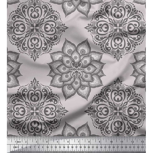 Soimoi Poly Georgette Fabric Floral Mandala Decor Fabric Printed Yard 42 Inch Wide