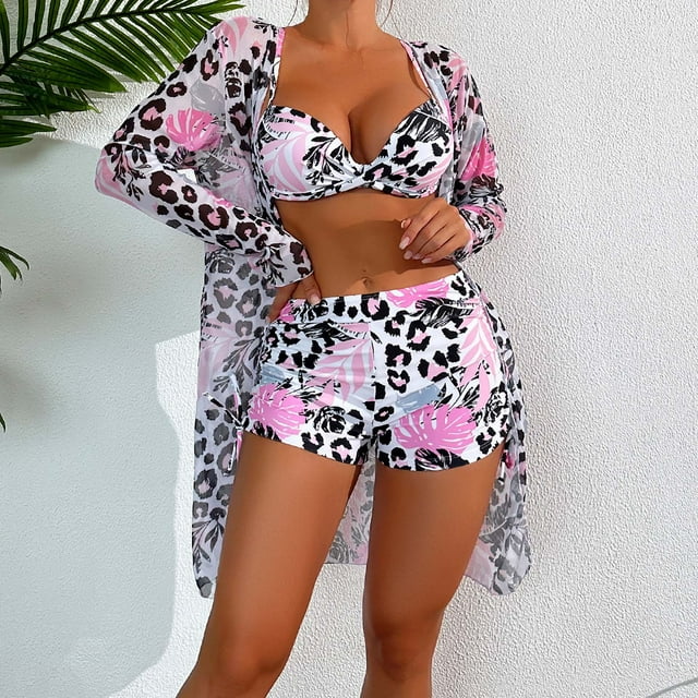 LSLJS Women's Printed Bikini Straps Bikini Deep V Sexy Split Swimsuit Set Three Piece Swimsuit Set