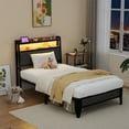 thumbnail image 3 of Meteorleg Twin Size Bed Frame with Storage Headboard & Charging Station,Platform Metal Bed Frame with RGB Lights,Grey, 3 of 10