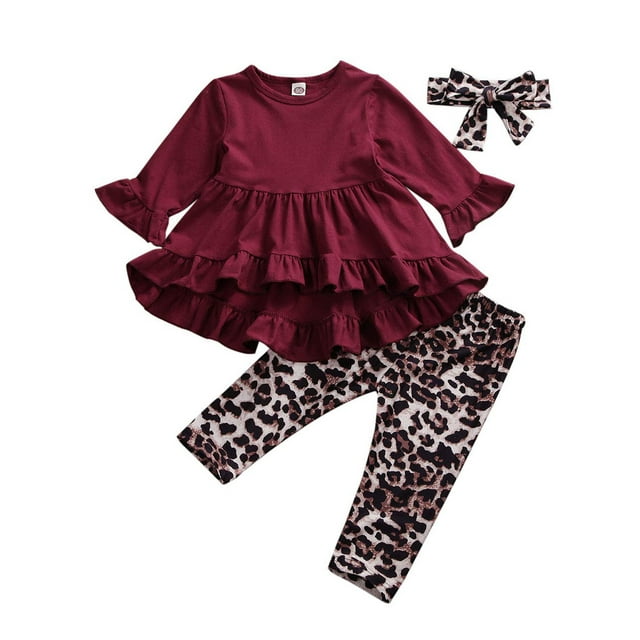 Dewadbow Boutique Kid Baby Girl Leopard Clothes Top T-shirt Dress Legging Pants Outfit