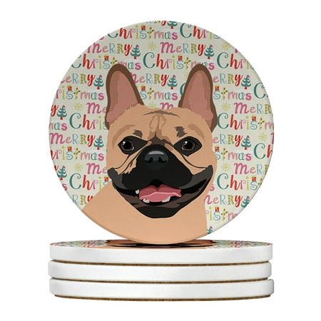 

French Bulldog Fawn #2 Christmas Large Sandstone Coasters Pack of 4 4 in x 4 in