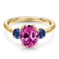 thumbnail image 3 of Gem Stone King 10K Yellow Gold Pink Created Sapphire and Blue Created Sapphire Engagement Ring for Women | 1.50 Cttw | Oval 9X7MM | Gemstone September Birthstone | Size 8, 3 of 6