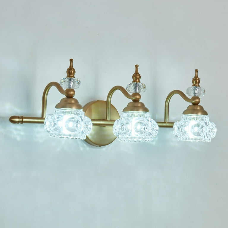 3-Light Gold Vanity Light With Glass Shades - Vintage Bathroom Sconce For Over Mirror