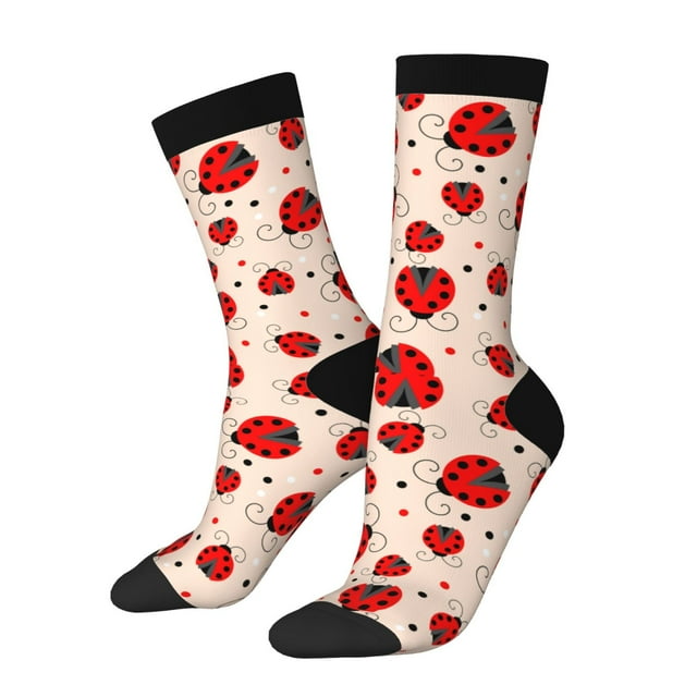 Fotbe Red Ladybug Calcetas Largas con Estampado para Hombre y Mujer – Calcetas de Compresión Transpirables y Elásticas, Viajar y Uso Diario Talla 5-11
