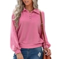 thumbnail image 1 of Jersey Con Cuello De Botones, Diseño De Solapa Con Botones, Puños Elásticos Roscados, Cómodo Jersey De Solapa Para Mujeres Para Citas Para La Vida Diaria ANGGREK Rosa Rosa XL, 1 of 6