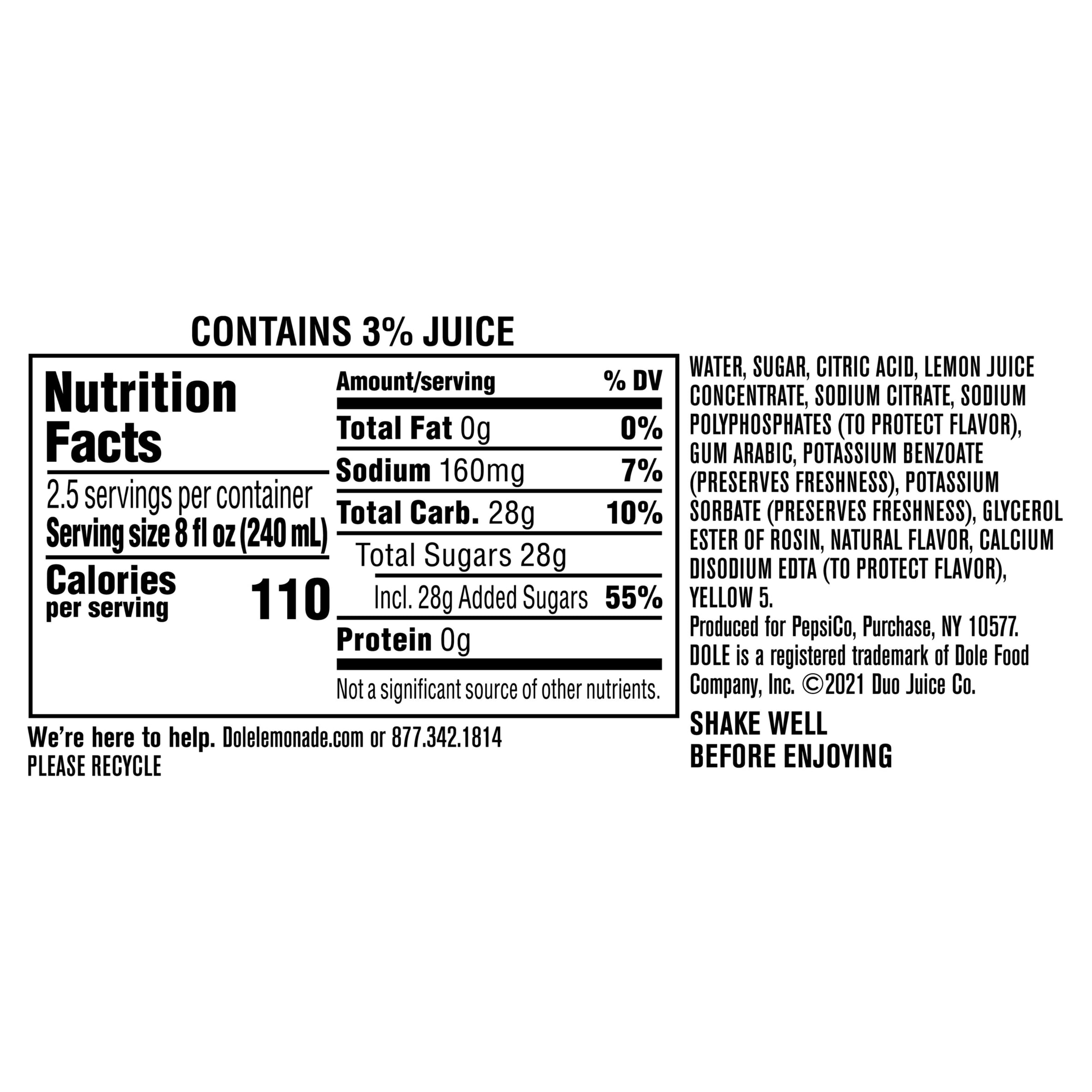 (4 pack) Dole Lemonade Juice Drink, 20 fl oz Bottle