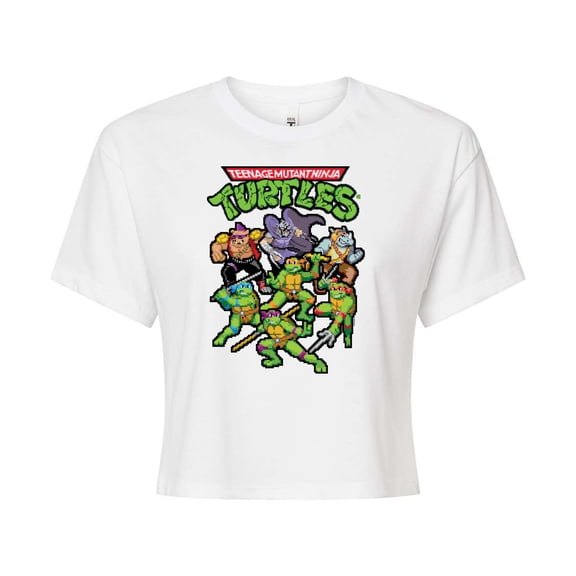 Teenage Mutant Ninja Turtles - Pixel Gaming Group - Juniors Cropped Cotton Blend T-Shirt