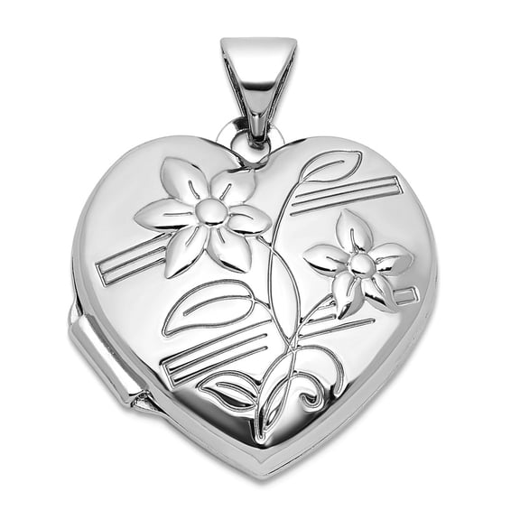 925 Sterling Silver Rhodium Plated Polished Flower 18mm Love Heart Locket Locket Necklace for Women