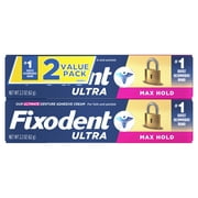 Fixodent Ultra Max Hold Secure Denture Adhesive Cream, Denture Glue, 2.2 oz, Dual Pack