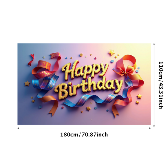 Happy Birthday Backdrop Celebration Banner Colorful Ribbon Decor for Parties Festive Decoration Birthday Event Vibrant Background Party Supplies