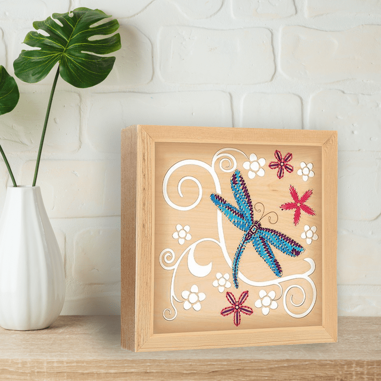 Wood Stitched String Art Kit with Shadow Box Dragonfly - adult or kids  craft - craft kits for teens - string art kit for adults - 3d string art -  3d
