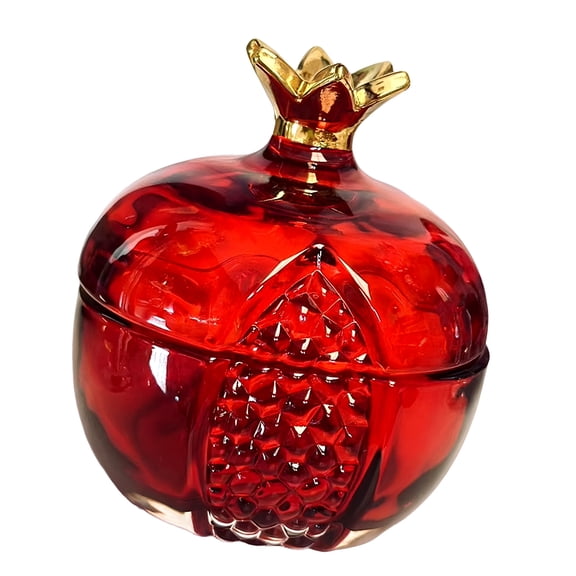 Auspiciously Glass Pomegranate Shape Candy Jar Multifunctional Crystal Jewelry Trinket Box for Festives Home Decors Gift
