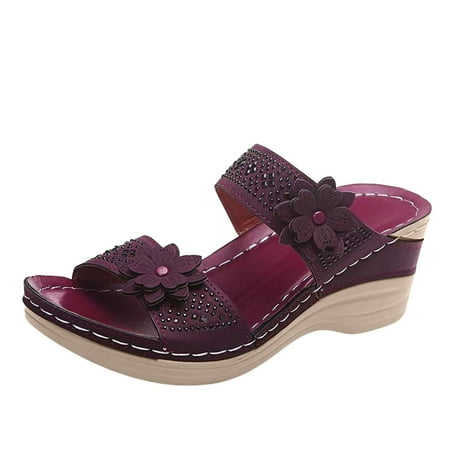 

Women Fashion Flowers Wedges Breathable Peep Toe Sandals Slip-On Beach Shoes Strap up Sandals for Women Womens Cute Sandals Size 9 Walking Sandals for Women Beach Sandals Women Sandals Wedges Women