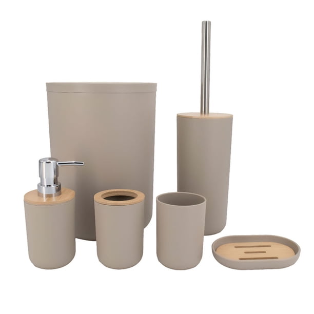 Juego de 6 Piezas para Baño | Set de Accesorios de Plastico Para Baño | Kit de 6 pzas Modernos para Baño | Accesorios de Bambu