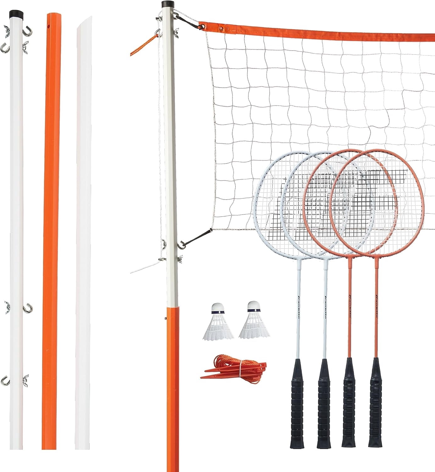 Badminton Net Sets - Outdoor Backyard + Beach Badminton Net + Equipment Set - (4) Rackets + (2) Birdies + Portable Net Included - Adults + Kids Set